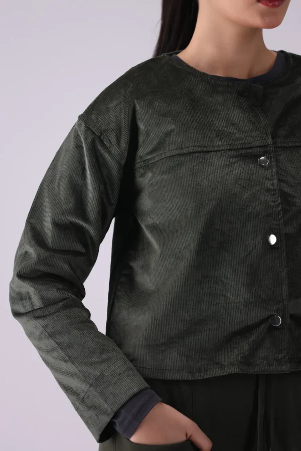 Corduroy Round Neck Button Down Jacket - Image 2