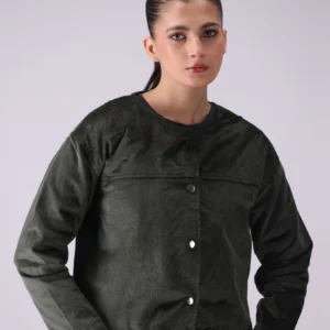 Corduroy Round Neck Button Down Jacket