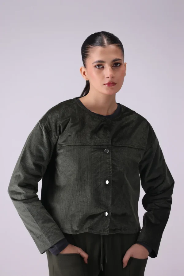 Corduroy Round Neck Button Down Jacket